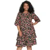 Plus Size Dresses Half Sleeve Summer Elegant Midi Dress Women Casual Crew Neck Bohemian Floral Print Flowy Tiered Big 6XL 7XL