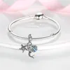 925 Sterling Silver Nytt mode Dam Pandora Berlock Pärlor Ljusblå Berlock Butterfly Shark Octopus Turtle Hängande pärla Lämplig för armband och armband