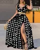 Vestidos Casuais Wepbel Polka Dot Pattern Vestido Slim Fits Cintura Alta Verão Sexy Feminino Decote em V Big Swing Praia Longo Maxi