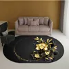 Carpet 3D Gold Rose Flower Printed Flannel Oval Area Rug Cartoon Floor For Living Room Bedroom Home Decorative 230710