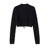 Women's Jackets 2023 Spring And Summer Stand-up Collar Long-sleeved Hollow Knitted Short Bomber Jacket Black Zipper Slim Top