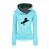 Women's Hoodies Cartoon Horse Jump Print Sweatshirt For Female Femmes Autumn Animal Lover Gift Pockets Buckle Cropped Casual Women Tops