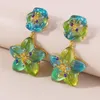 Boucles d'oreilles clous d'oreilles en résine magnifiquement vertes boucles d'oreilles pendantes à motif géométrique avec cadeau de bijoux accrocheur