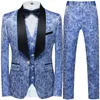 Vestes 2022 Mode Nouveaux hommes Casual Boutique Business Hôte de mariage Fleur Couleur Costumes 3 pièces Ensemble Robe Blazers Veste Pantalon Gilet Manteau