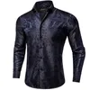 Jackor Blue Black Paisley Silk Shirts For Men Long Sleeve Wedding Party Prom Tuxedo Dress Shirt Casual Designer Clothing