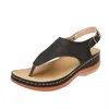 Sandaler sommar dam kil PU läder Material Enfärgad tjock sula romersk stil Spänne rem Mode Casual Beach 230710