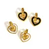 Pendientes colgantes Lifefontier, aro de acero inoxidable con corazón de concha blanca y negra para mujer, pendiente de amor geométrico de Color dorado, regalo de joyería para fiesta