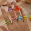 6 Sets Of Women Cute And Romantic Bear Rings Innovative Jelly Color Resin Adjustable Ring Jewelry Valentine's Day Gift For Girls