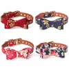 Körsbärsblommönster Hundfluga Halsband Husdjurshundar Sakura Tryckbowknot Halsband Husdjur Katt Träningstillbehör Justerbart halsband TH1006