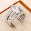 Huitan Luxuriöse, trendige 3-teilige Ringe für Damen, doppelt stapelbare Ringe, gepflastert, funkelnde Zirkonia, Hochzeit, Party, heißer Schmuck