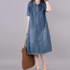 Vestidos Casuais Mulher Vintage Vestido Denim Senhora Moda Verão Zíper Lapela Manga Curta Altura Do Joelho Mulheres Vestidos De Verão Vestidos 2023