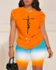 여자 트랙 슈트 여름 O- 넥 캐주얼 느슨한 프린트 Tshirt 짧은 세트 여성 티셔츠 두 조각과 주머니 반바지 복장 Mujer