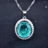 Ketting Oorbellen Set Delicate Vintage Ovale Sieraden Met Paraiba Toermalijn Stenen Ringen Voor Vrouwen Huwelijksverjaardag Cadeau