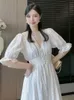 Nowy haft Sandro francuska biała spódnica z dekoltem w serek panie i gwiazdy średniej długości spódnica South Oil damska sukienka
