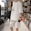 Tute da uomo T-shirt estiva alla moda Pantaloncini Set Felpa con gambe larghe Tinta unita Abbigliamento quotidiano Completo da uomo puro