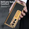 Plating lederen hoesjes voor Samsung Galaxy Z Fold 5 Case Pen Slots Scharnier Beschermfolie Cover