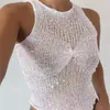 Women's Tanks White Sexy Hollow Out Vest See Through Sparkling Sequins Women Tank Top