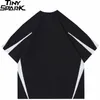 メンズ Tシャツストリート服レトロパッチワーク Tシャツ黒と白の原宿ヒップホップ大きなコットントップ 230707
