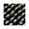 Band Rings 36Pcs Natural Shellfish Abalone Shell Inlay 316L Stainless Steel Quality 6Mm Width Retro Engagement Pupar Ring Wh Dhcjf