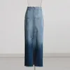 Saias Mulheres Vintage Evasê Cintura Alta Saia Denim Cor Gradiente Desgastado Dividido Envolto Especiaria Estilo Chick Tecido Feminino para Escritório