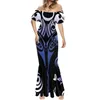 Casual Dresses Tribal Women's Short Sleeve Fishtail Dress Summer Party Fashion One-Shoulder Hawaiian Tattoos Print Beach