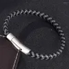 Bracelets porte-bonheur unisexe bijoux noir gris tressé Bracelet en cuir pour hommes femmes accessoires de mode S. acier fermoir Bracelet PD0499