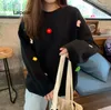 Women's Hoodies Women Preppy Style Flower Knitted Sweater Loose Round Neck Pullover Kawaii Print Chunky