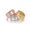 Mode amour classique anneau anneaux de mariage qualité luxe trèfle à quatre feuilles entièrement percé vis en acier inoxydable zircon bijoux cadeaux