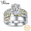 With Side Stones Jewelry 2 Pcs 925 Sterling Silver Wedding Engagement Ring for Woman 38ct AAAAA CZ Simulated Diamond Heart Bridal Sets 230707