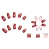 False Nails 24Pcs/Set Nail Pearl Wine Red Love Heart Fake Tips Full Cover Acrylic Art Decoration For