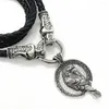 Hanger Kettingen Odin Raven Amulet Viking Wolf Heads Lederen Ketting Punk Talisman Mens