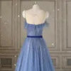 Robes de soirée femmes robe de soirée bleu Style français tempérament Spaghetti sangle Tulle Blingbling bal dames robe formelle