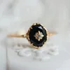 With Side Stones LAMOON Natural Black Agate Ring For Women Gemstone 925 Sterling Silver Gold Vermeil Fine Jewelry Vintage Elegant Bijou 230710