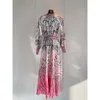 Urban Sexy Dresses Australian temperament women mulberry silk hit cable waist spiritual pink gemstone print dress light long 230707