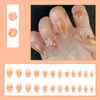 Faux ongles 24 pièces/ensemble court Ballet faux français perle ongles conseils artificiel couverture complète fleur manucure outils