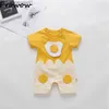 Macacão Prowow Summer Baby Twin Clothing Boys Girls Cartoon Fried Egg Vestuário skin-tight Bodysuit+Headband sister Brother Matching Set Z230710