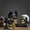 Decorative Objects Figurines Creative Vintage Resin Skull Statue Skeleton Props Sculpture Home Office Desk Decoration Ornament Halloween Decor Birthday Gift