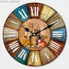 Wall Clocks Vintage French Vintage Countryside Colorful Block Clock Silent No Tick Quartz Decorative Wall Clock Battery Operation Large Number Z230711