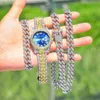 Strängar Hip Hop Full Iced Out Paled Rhinestones Miami Curb Cuban Chain Necklace Watch Armband Gold Bling Rapper Men smycken 230613