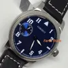 Нарученные часы 46 -мм кожаные мужские мужские часы Серебряный корпус синий циферблат Luminous Asia 6497