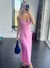 Basic Casual Dresses Pink Camis Satin Long Dresses Elegant Sleeveless Slip Holiday Party Dresses Sexy Casual Backless Summer Dresses Women 230710