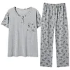 Sovkläder dam Est Summer M-4XL Pyjamas Dam Blommönster Pyjamas Kvinnlig Kortärmad Långa byxor Pijamas