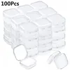 Verpakking Dozen 100 Stuks Kleine Dozen Vierkante Transparante Plastic Doos Sieraden Opbergdoos Afwerking Container Verpakking Opbergdoos voor Oorbellen 230710