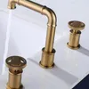 浴室のシンクの蛇口高級ゴールド真鍮蛇口つや消し高品質冷水洗面器ミキサータップ 3 穴 2 ハンドルバス