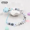 Baby Teethers Toys DIY Silicone Baby Pacifier Clip Personalised Name Bow Pacifier Chain Baby Teething Soother Chew Toy Dummy Clips Shower Gift 230707