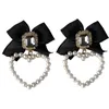 Stud S925 agulha Sweet Jewelry Black Bowknot Brincos Design Crystal Glass Simulado Pearls Heart Drop For Girl 230710