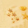 Saplama Küpe 3 Çift/Set Toptan Altın Renkli Denizyıldız Şeklinde Kadın Kızlar Moda Rhinestone Sea Star Brincos