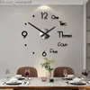 Horloges murales Grande Horloge Murale Quartz 3D DIY Grande Montre Décoration Cuisine Horloge Acrylique Miroir Autocollant Grande Horloge Murale Maison Lettre Décoration Z230710