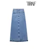 Skirts TRAF Women Fashion With Pockets Front Slit Denim Midi Skirt Vintage High Waist Zipper Fly Female Skirts Mujer 230710