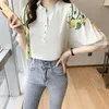 Vrouwen Blouses Koreaanse Mode Print Half Korte Mouw Top Vrouwen 2023 Zomer Chiffon Pullover Casual Shirts Office Lady Wit dames